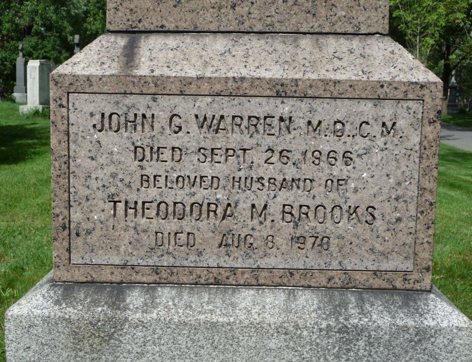 Dora (Brooks) Warren and Dr. John Warren Headstone